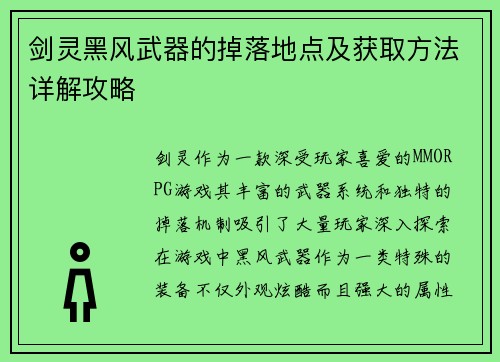 剑灵黑风武器的掉落地点及获取方法详解攻略